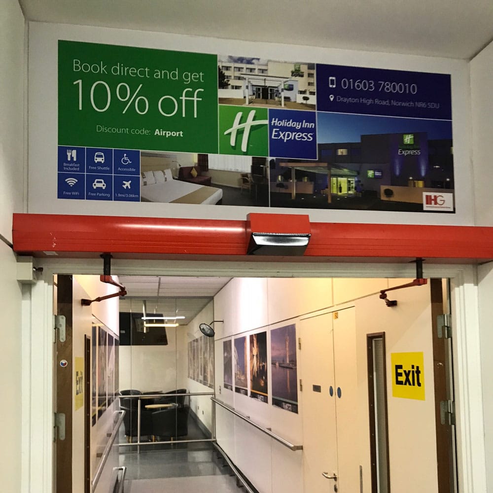 Holiday Inn, All Arrivals Exit, Norwich Airport Advertising, Foamex Advertising Panel